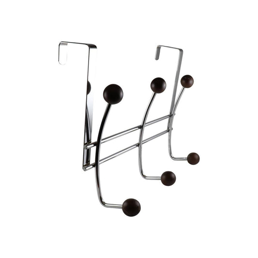 Adoored 6 Hook Satin Chrome Over The Door Hook Rack - Steel - Durable