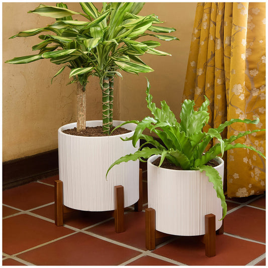 Ceramic Planters On Stand Set Of 2