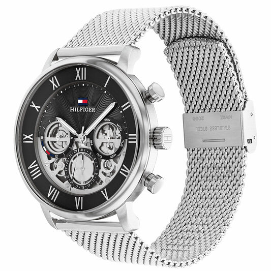 Tommy Hilfiger Legend Mens Watch 44mm Black Dial Stainless Steel Mesh 1710708
