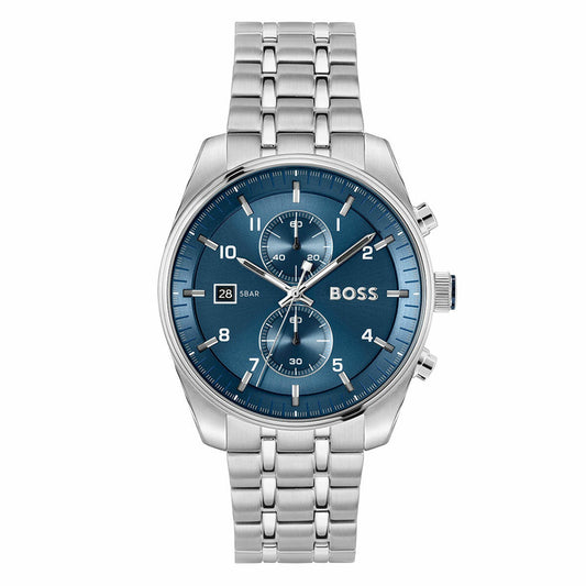 BOSS Skytraveller Mens Chronograph Watch Blue Dial Stainless Steel 1514216