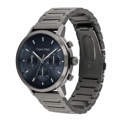 Calvin Klein Gauge Mens Watch 41mm Blue Dial Grey Steel Bracelet