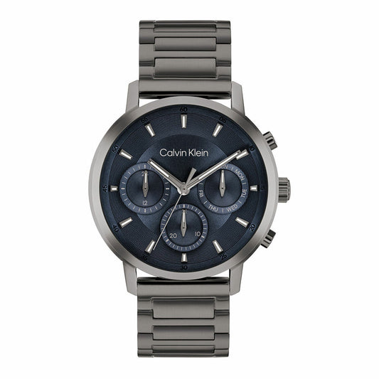 Calvin Klein Gauge Mens Watch 41mm Blue Dial Grey Steel Bracelet