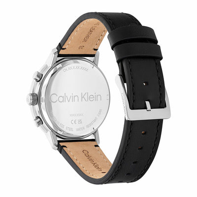 Calvin Klein Gauge Mens Watch 41mm Blue Dial Black Leather Strap