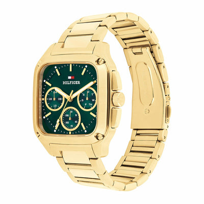 Tommy Hilfiger Herald Mens Watch 39mm Green Dial Gold Plated Steel 1792223