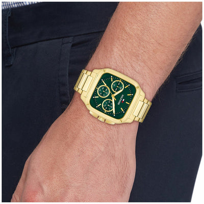 Tommy Hilfiger Herald Mens Watch 39mm Green Dial Gold Plated Steel 1792223