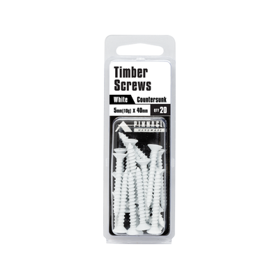 Pinnacle Countersunk Timber Screw 5.0 x 40mm Metal White 20 Pack