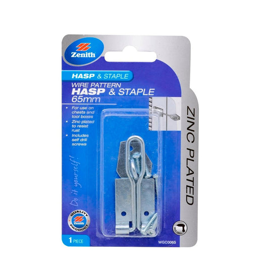 Zenith 65mm Wire Hasp and Staple Zinc Plated Steel Durable Security - Auzzistore