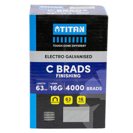 Titan 63mm Electro Galvanised Straight Collated Nail C Brads Pack 4000 - 16 Gauge - Durable - Chisel Point Design - Auzzistore