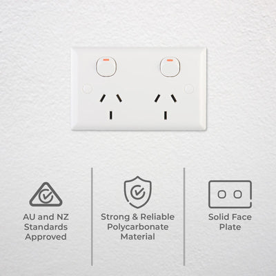 DETA Solid Plate Double Powerpoint - 250V 10A - ABS - Safe Design