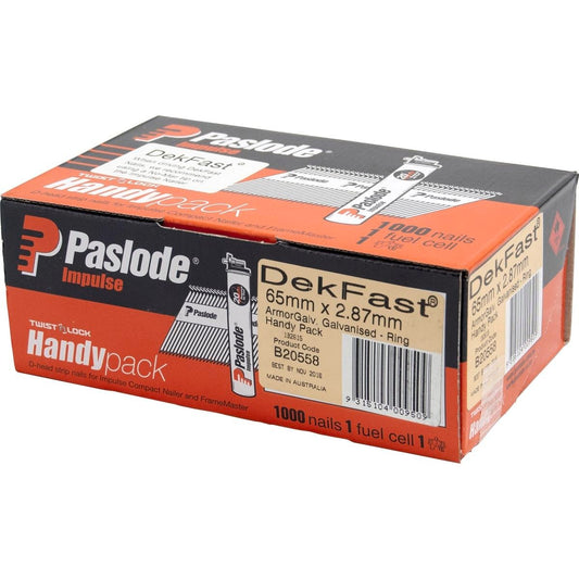 Paslode DekFast Nails - 65mm x 2.87mm - Steel - Galvanised - 1000 Pack - Auzzistore
