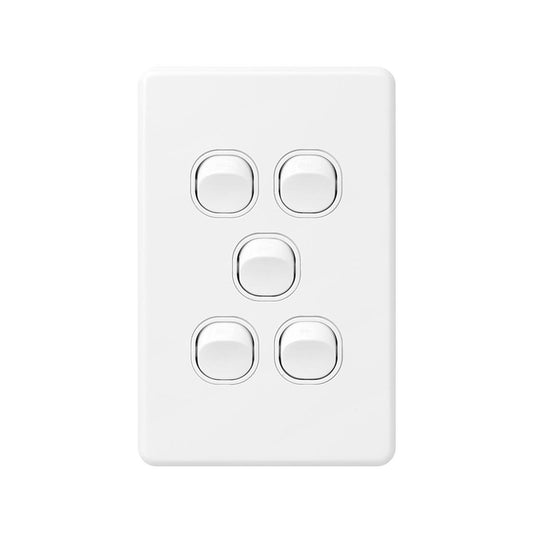 Deta X6 White Five Vertical Switch - 5 Gang - Polycarbonate - Durable - Auzzistore