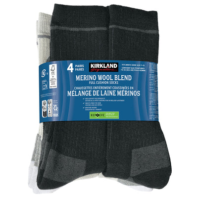 Kirkland Signature Wool Socks 4 Pack Men 7-13 Black/Charcoal & Natural/Grey