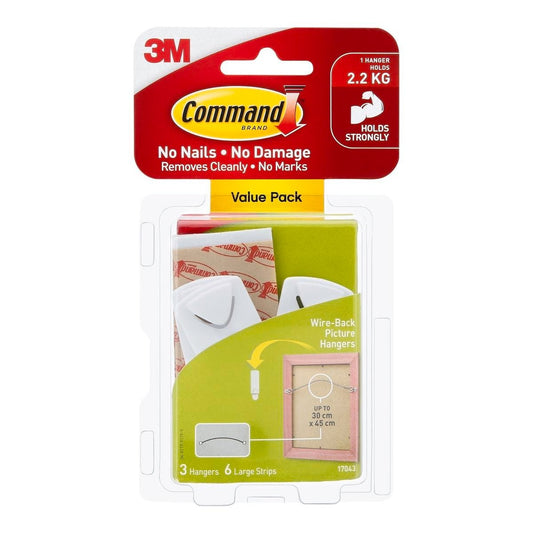 Command White Picture Hanger 3 Pack 2.2kg Plastic Damage-Free