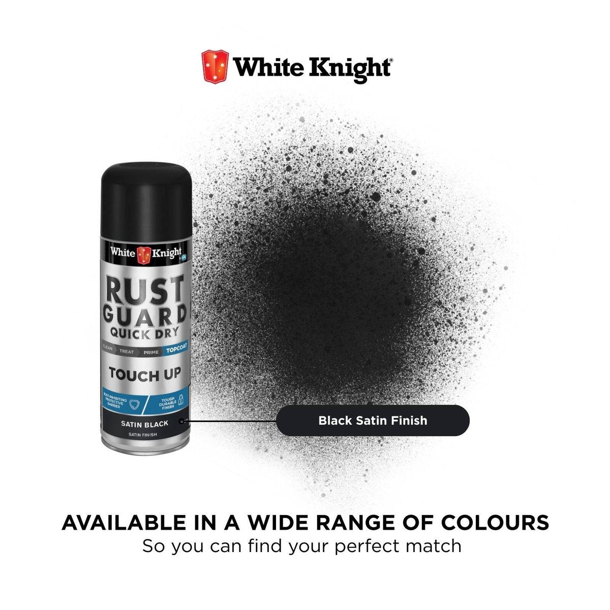 White Knight Rust Guard Black Satin Touch Up Spray Paint 300g Durable
