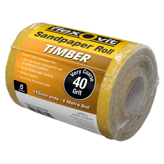 Flexovit 40 Grit Sandpaper Roll 115mm x 5m Paper Aluminium Oxide - Auzzistore