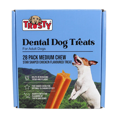 Trusty Star Shaped Chicken Flavoured Medium Chew Stick Dog Treats - 28 Pack - 504g - Dental Care - Auzzistore