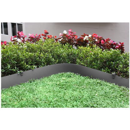 Greenlife Plastic Garden Edging 2 x (1000 x 15cm) With 20 Pegs Slate Grey