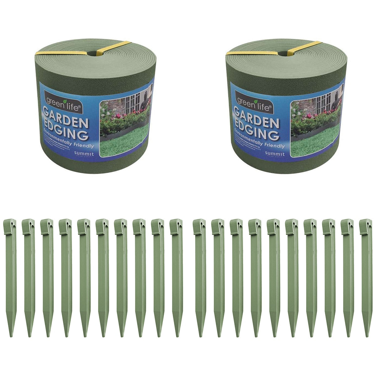 Greenlife Plastic Garden Edging 2 x (1000 x 15cm) With 20 Pegs Eucalyptus