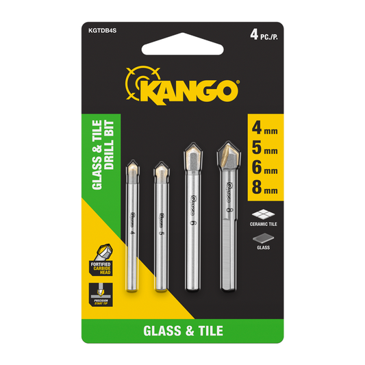 Kango 4pc Glass Tile Drill Bit Set - 4mm 5mm 6mm 8mm - Carbide Heads - Precision Drilling - Auzzistore