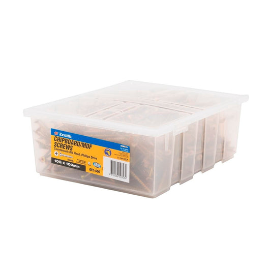 Zenith Chipboard Screws - 10g x 100mm - Gold Passivated - 500 Pack - Coarse Thread - Auzzistore
