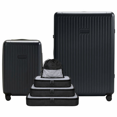 Globite Durable 2-Piece Luggage Set with 4 Packing Cubes Black Polycarbonate