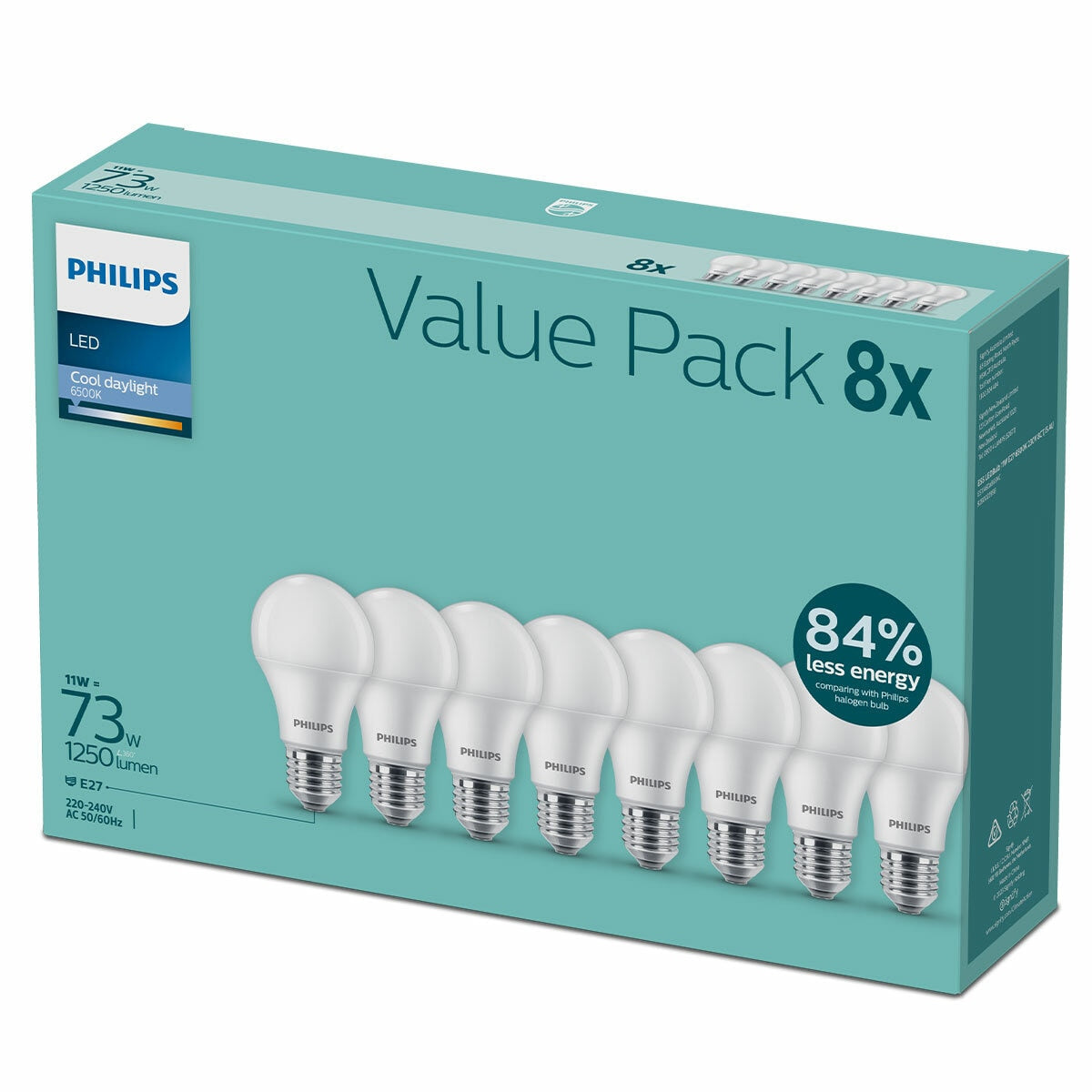 Philips Essential LED Bulb 11W E27 6500K 230V 8 Pack - Auzzistore