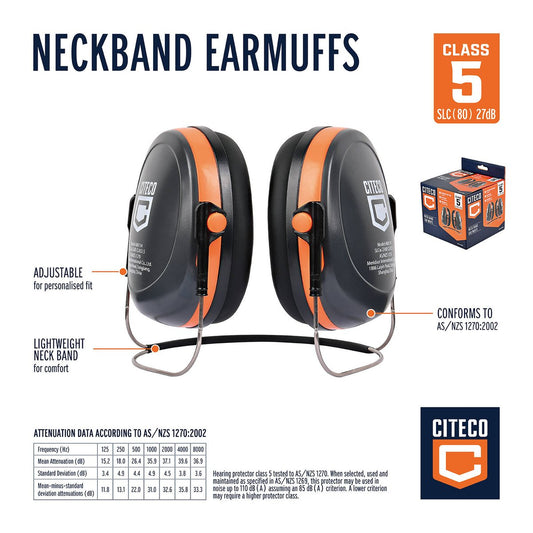 Citeco Neckband Earmuffs - Noise Reduction 27dB - Lightweight - Black – view 2