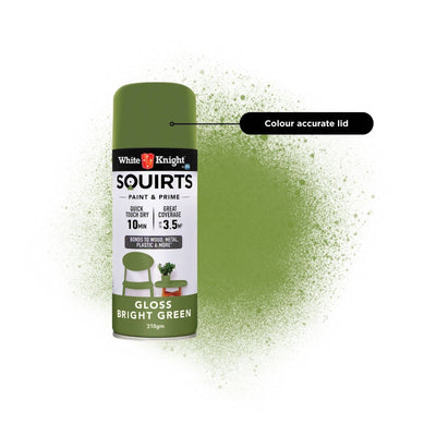 White Knight Squirts Spray Paint - 310g - Bright Green - Solvent Based - Quick Drying