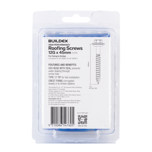 Buildex 12g x 45mm Cladding Screws - 50 Pack - Zinc-Alloy - Type 17 Point – view 2 - Auzzistore