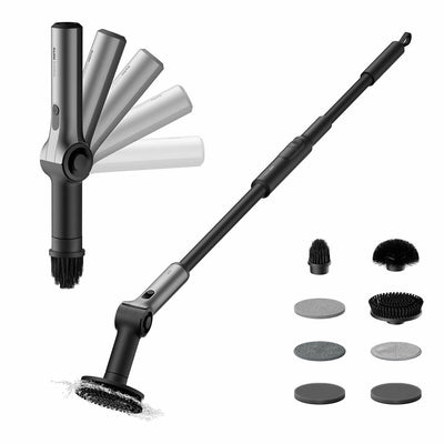 HOTO Flexi Cordless Spin Scrubber 8 Brush Heads 1443mm Extension Pole QWQJA08