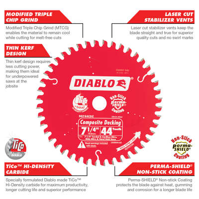 Diablo 7" Composite Decking Saw Blade - 184mm 44T - TiCo Carbide