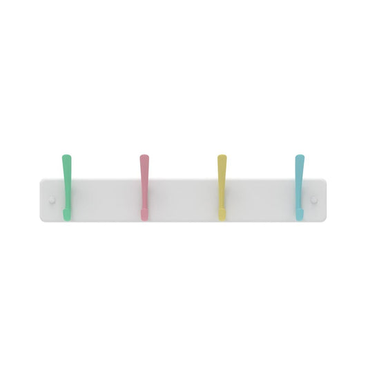 Mode Hat and Coat Rack - 4 Pastel Hooks - White Board - Durable Design