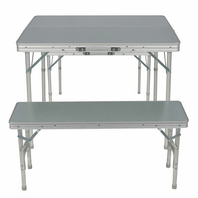 Timber Ridge Folding Table & Bench Combo Aluminium 90cm Portable