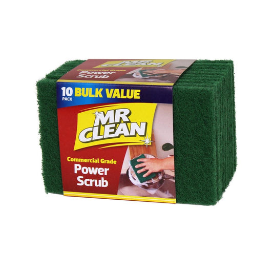 Mr Clean Power Scrub Scourers 10 Pack - 100mm x 150mm - Green