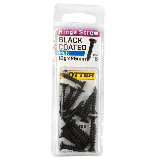 Otter 10 x 25mm Black Coated Hinge Screws - 16 Pack - Countersunk - Auzzistore