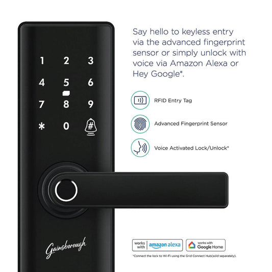Gainsborough Liberty Smart Entrance Lock - Matte Black - 310mm x 115mm x 229mm - Advanced Security Features – view 2 - Auzzistore