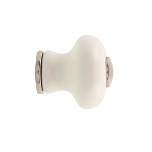 Prestige Knob 30mm White Ceramic Brushed Nickel Card of 6