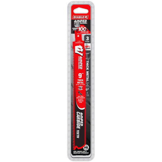 Diablo 9 Amped Demo Demon Carbide Reciprocating Saw Blade 3 Pack - 51.8mm x 303.5mm - Thick Metal Cutting