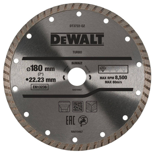 Dewalt Turbo Diamond Wheel - 180mm x 22mm - All Purpose Cutting Disc - Auzzistore