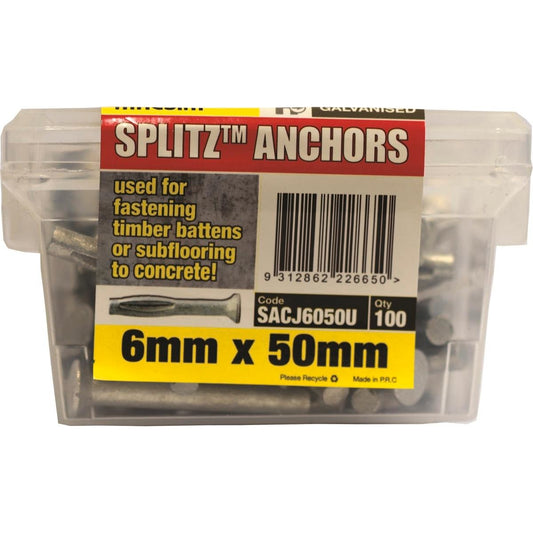Macsim Splitz Anchor 50mm Galvanised Steel 100 Pack Easy Install - Auzzistore