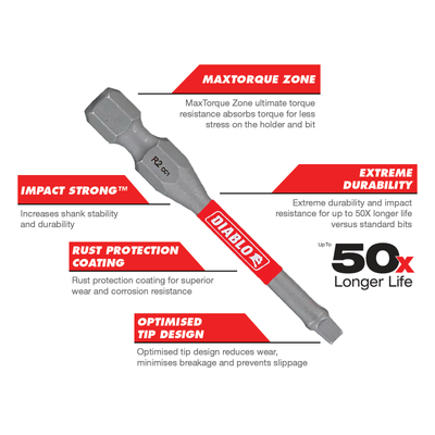 Diablo Power Bit SQ2 2" 15 Pack - Extreme Durability & Impact Resistance