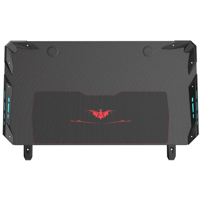 Eureka Ergonomic Z1-S Gaming Desk with Blue LED Lights, Carbon Fibre Texture, Controller Stand, Cup Holder, Headphone Hook