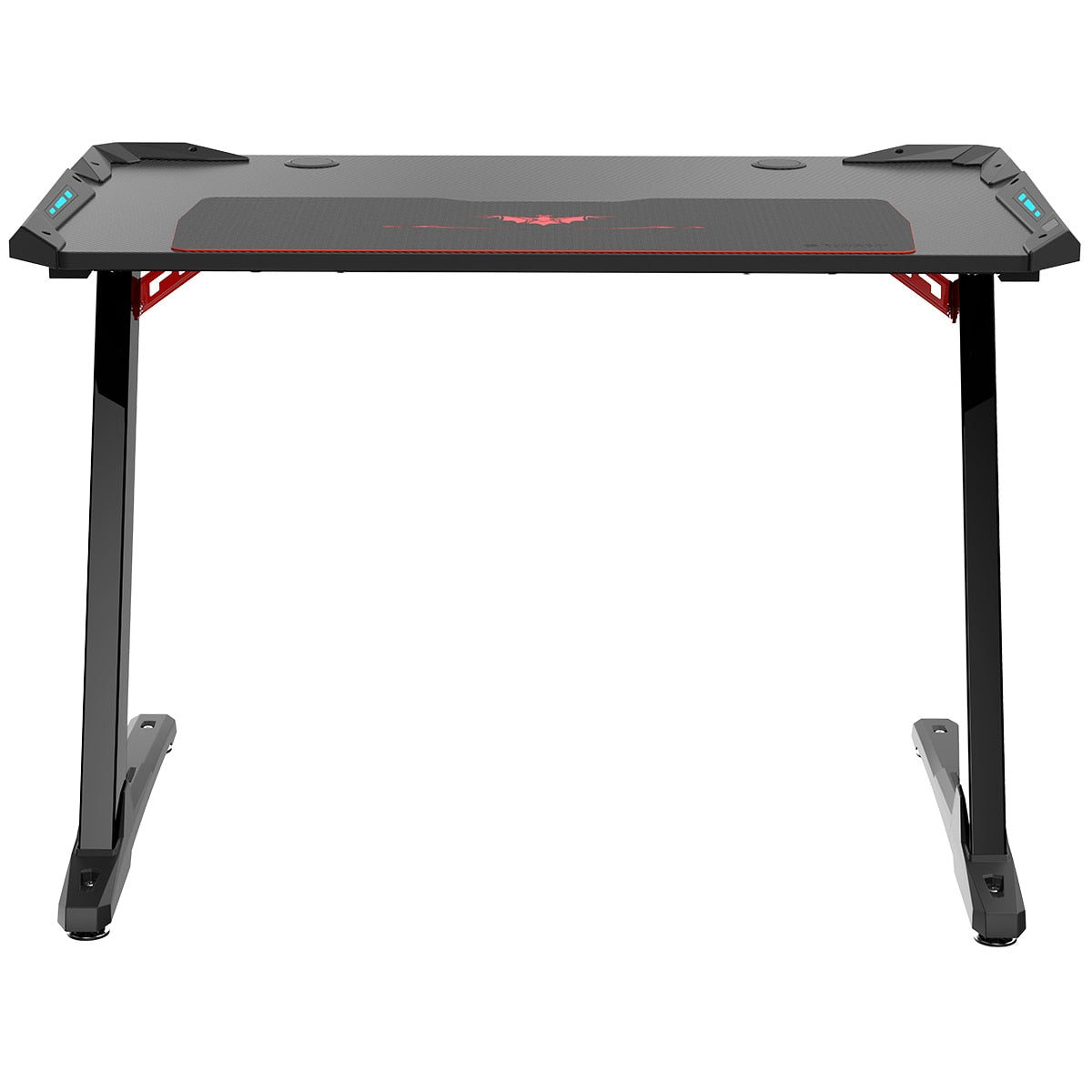 Eureka Ergonomic Z1-S Gaming Desk with Blue LED Lights, Carbon Fibre Texture, Controller Stand, Cup Holder, Headphone Hook