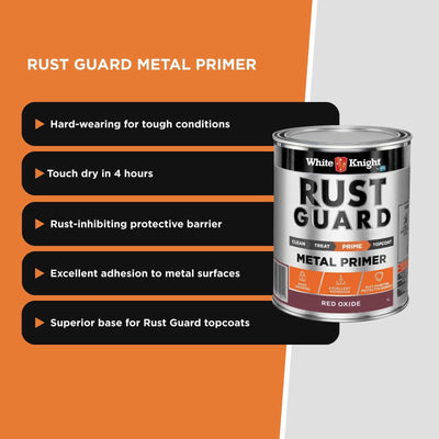 White Knight Rust Guard Metal Primer Paint 1L - Red Oxide - Anti-Corrosive
