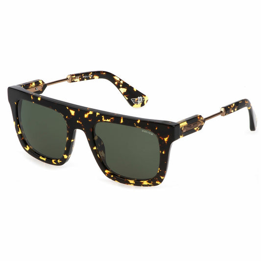 Police Square Acetate Sunglasses Mens 53mm Green Lens Havana SPLF71 53781Y