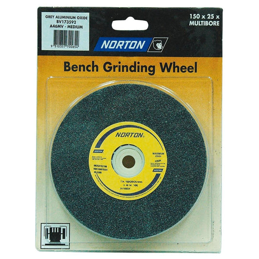Norton Bench Grinding Wheel - Multi Bore - 150 x 25mm - Aluminium Oxide - Fine Finish - Auzzistore