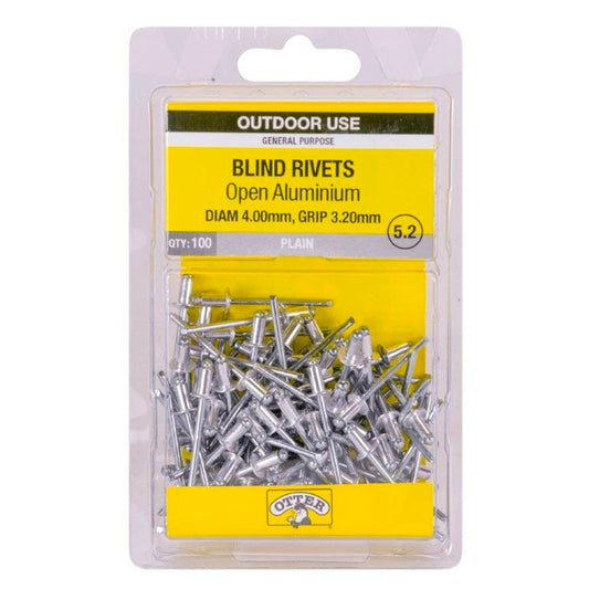 Otter Open Aluminium Blind Rivets 4x3 2mm 100 Pack Strong Lightweight - Auzzistore