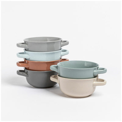 Over and Back Soup Bowls With Handle 6 Piece Set Modern Colour Palette