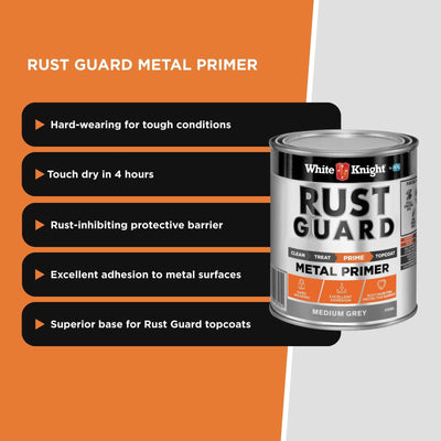 White Knight Rust Guard Metal Primer Paint 0.5L - Medium Grey - Rust Protection