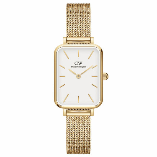 Daniel Wellington Quadro Women's Watch White Square Dial Gold Mesh DW00100556